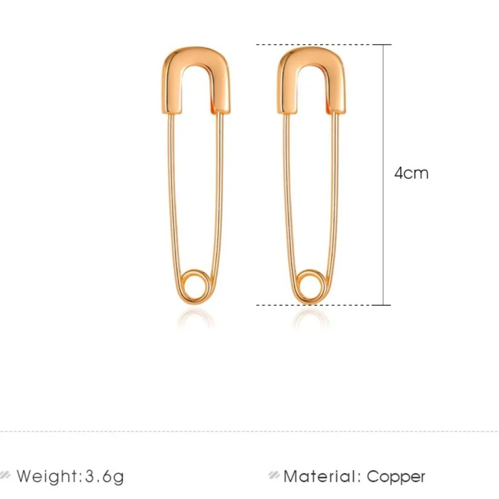 Minimalist Gold Safety Pin Earrings NEW - Picture 6 of 7
